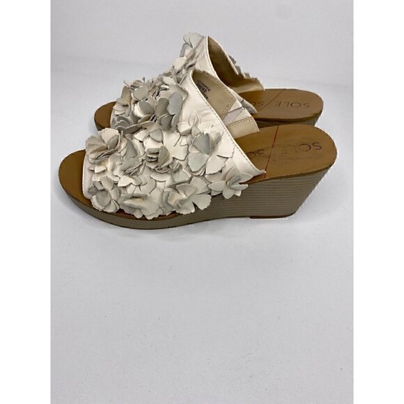Sole Society Sandals Size 9M Women's So Poppy Leather Slip On Wedge Beige Floral - Picture 2 of 7